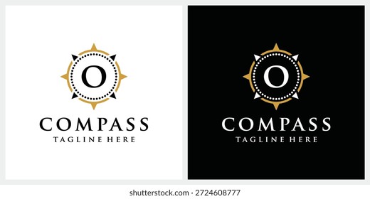 Letra inicial O design do logotipo da bússola, ícone gráfico do logotipo do círculo