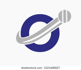 Initial Letter O Cricket Logo Concept With Moving Ball Icon For Cricket Club Symbol. Cricketer Sign