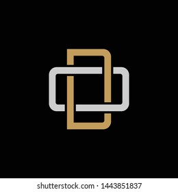 Initial letter O and D, OD, DO, overlapping interlock logo, monogram line art style, silver gold on black background