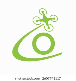 Initial Letter O Drone Logo Design Concept For Agriculture Irrigation Sign Vector And Template