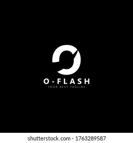 Initial letter O flash logo vector design template. White letter with negative space isolated on black background. Can be used for company logo or symbol