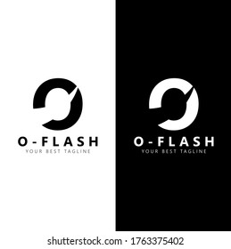Initial letter O flash logo vector design template. Black and white letter with negative space isolated on white and black background. Can be used for company logo or symbol