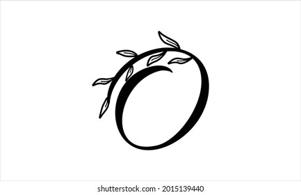 initial letter O floral hand drawn botanical boho icon logo design vector illustration symbol