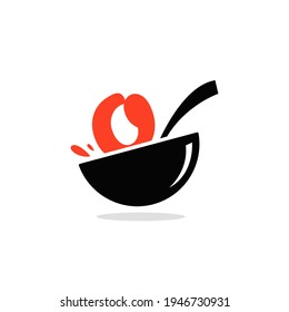 Plantilla de diseño de la letra inicial del logotipo de alimentos. Gráfico vectorial de ilustración. Diseño de tazón y cuchara con símbolo de letra. Perfecto para cafés, restaurantes, negocios de cocina