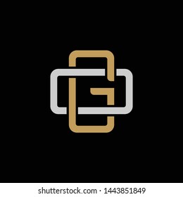 Initial letter O and G, OG, GO, overlapping interlock logo, monogram line art style, silver gold on black background