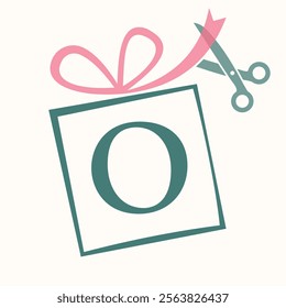 Initial Letter O Gift Box Logo Design Concept With Ribbon and Scissors Symbol For Weeding and Birthday Gift Sign