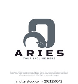 Initial Letter O with Goat Ram Sheep Horn for Aries Logo Design Inspiration. Animal Logo Element Template