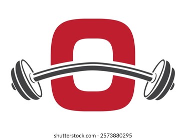 Initial Letter O Gym Logo Design Concept With Straight and Curved Barbell Symbol. Fitness Sign, Bodybuilding, Workout Vector