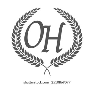 Initial letter O and H, OH monogram logo design with laurel wreath. Luxury calligraphy font.