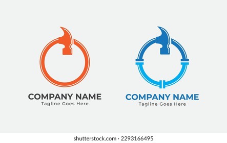 Anfangsbuchstabe O Hammer Round Circle Logo Concept Symbol Design Element. Baugebäude, Haus, Hausreparatur, Klempner, Klempnerservice Logotype. Vektorgrafik-Vorlage