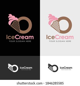 Initial Letter O with Ice Cream Logo Template Design. Vector illustration.