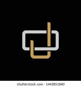 Initial letter O and J, OJ, JO, overlapping interlock logo, monogram line art style, silver gold on black background