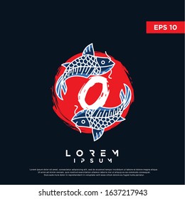 initial letter o japanese koi fish logo. modern icon, template design