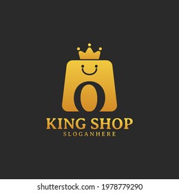 Initial letter O King Shop Logo Design Template. Illustration vector graphic. Design concept shop bag and crown With letter symbol. Perfect for E-commerce, sale, discount or store web element.