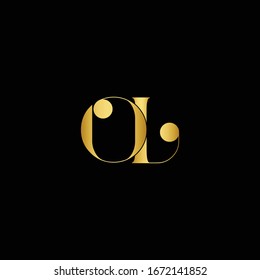 Initial letter O and L, OL, LO, overlapping interlock logo, monogram line art style,gold on black background
