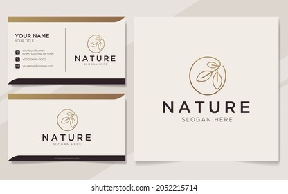 Initial letter O with leaf element logo and business card template