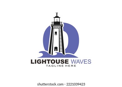 initial Letter O lightouse waves logo