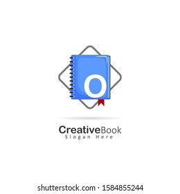 Initial letter O logo with book element, design vector illustration book store logo, book shop symbol template