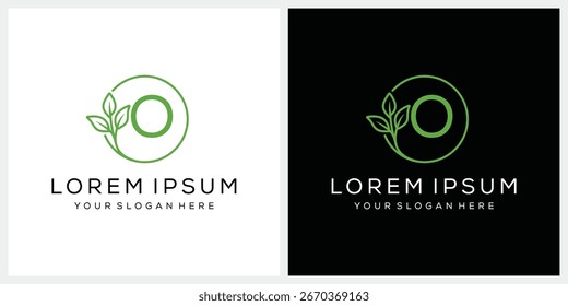 Letra inicial O design de logotipo, moda cosmética e vetor gráfico de beleza, conceito de ícone de folha verde
