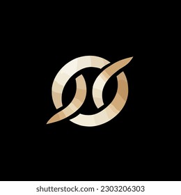 Initial Letter O Logo with Gold Glossy Swoosh and Black Background