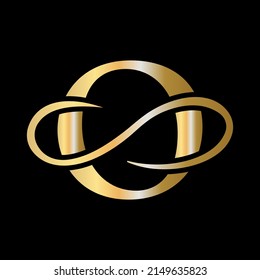 Initial letter O logo with swoosh, gold template. Modern O logotype for business and company luxury identity