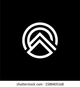 Initial letter O logo template with mountain view line art abstract symbol in flat design monogram illustration