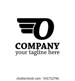 Initial Letter O Logo With Vector Wings Icon Black