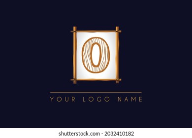 Initial Letter O Logo  with wood texture  and wooden frame icon logo design illustration  symbol