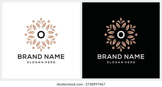 Initial letter O luxury flower mandala for circular leaves natural organic logo design