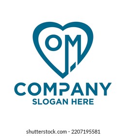 Initial letter o m in love shape logo vector design
