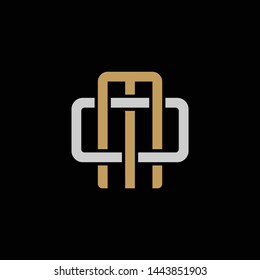 Initial letter O and M, OM, MO, overlapping interlock logo, monogram line art style, silver gold on black background