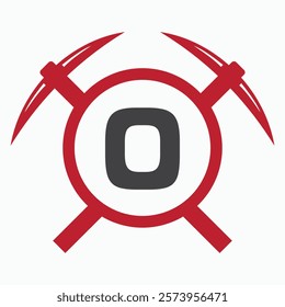 Initial Letter O Mining Logo Combine With Pickaxe Symbol Vector Template