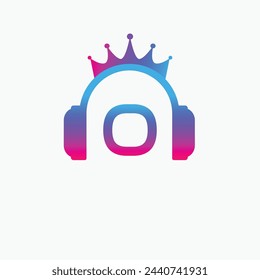 Initial Letter O Music Logo, Music Logo Crown Headphone Symbol Logo Icon Vector Template