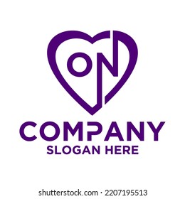 Initial letter o n in love shape logo vector design