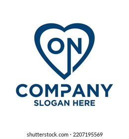 Initial letter o n in love shape logo vector design