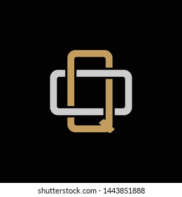 Initial letter O and Q, OQ, QO, overlapping interlock logo, monogram line art style, silver gold on black background