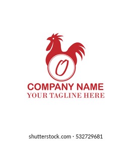 Initial Letter O With Red Rooster or Red Cock Icon Logo