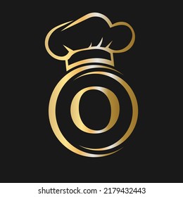 Initial Letter O Restaurant Logo Template. Restaurant Logo Concept with Chef Hat Symbol Vector Sign