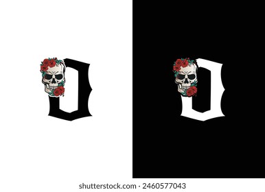 Initial Letter O Skull Logo Design. Minimal silhouette skull logo vector with letter O logo design illustration.
