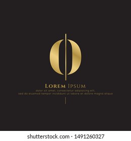 Initial letter o sliced vertical uppercase modern logo design template elements. Gold letter Isolated on black  background. Suitable for business, fashion group company.