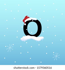 Initial Letter o with snowflake and santa hat element, vector illustration snow lettering template