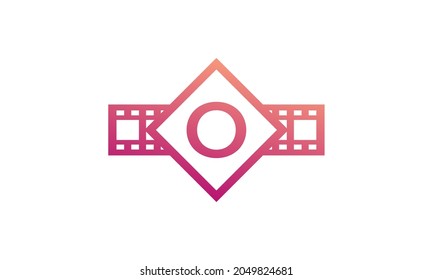 Initial Letter O Square with Reel Stripes Filmstrip for Film Movie Cinema Production Studio Logo Inspiration