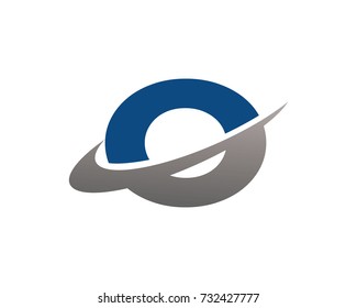initial letter O swoosh ring company logo blue gray