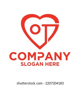 Initial letter o t in love shape logo vector design