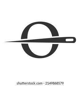 Initial Letter O Tailor Logo, Needle and Thread Combination for Embroider, Textile, Fashion, Cloth, Fabric Template