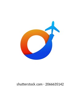 Initial Letter O Travel with Airplane Flight Logo Design Template Element