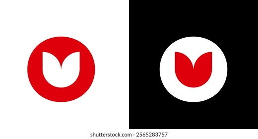Initial letter O tulip love heart book logo template black white red	