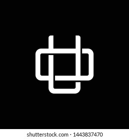 Initial letter O and U, OU, UO, overlapping interlock monogram logo, white color on black background