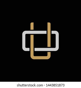 Initial letter O and U, OU, UO, overlapping interlock logo, monogram line art style, silver gold on black background