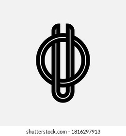 Initial letter O, U, OU or UO overlapping, interlock, monogram logo, black color on white background